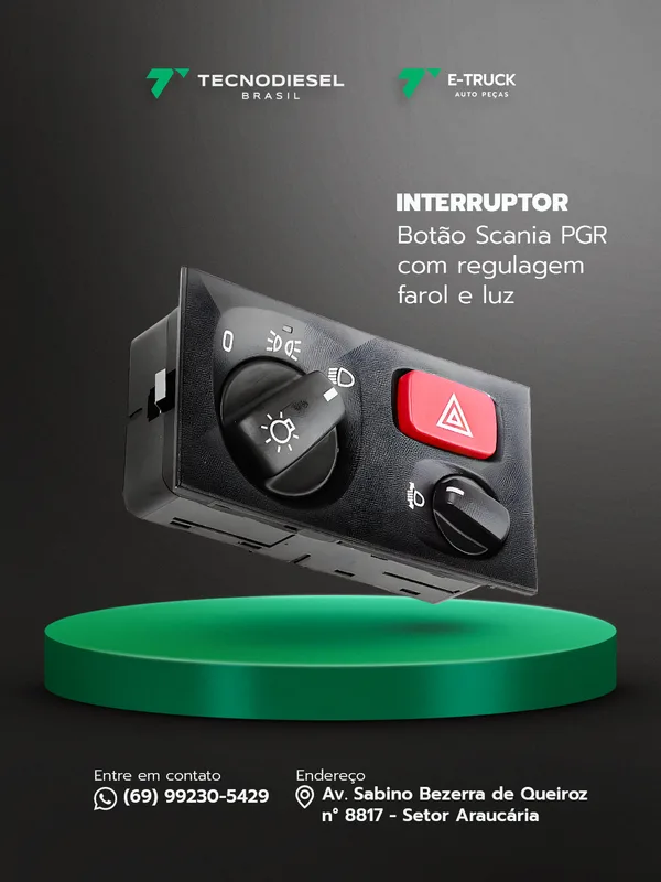 Interruptor Painel Scania PGR com Regulagem de Farol e Luz